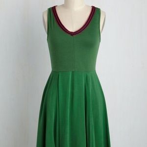 Modcloth LoveDove Green V-Neck Fit and Flare Dress